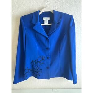 Vintage Miss Dorby Cobalt Blue Blazer Jacket with Black Embroidery Size 12